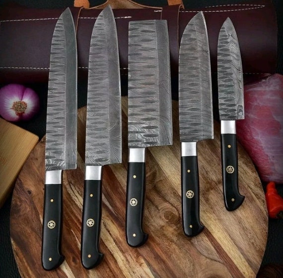 Handmade Damascus Kitchen Knife Set - Chef's Knife Set With Forging Mark  Blades - Kitchen knives