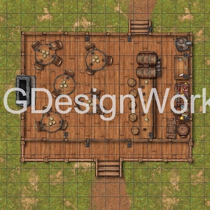 DnD 4k Digital Battle Map - Tavern (Day with Grid) Map. Dungeons and Dragons, Tabletop Role-Playing Games, Bar Map.