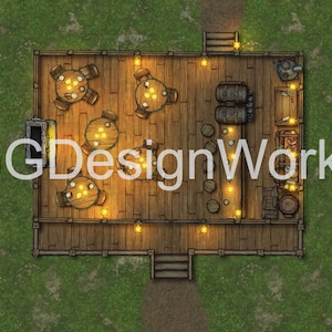 DnD 4k Digital Battle Map - Tavern (Night) Map. Dungeons and Dragons, Tabletop Role-Playing Games, Bar Map.