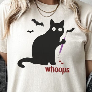 Dental Halloween Shirt for Dental Hygienist Spooky Season Dental Office Halloween Cat with Bloody Instruments for Dental Hygiene Students