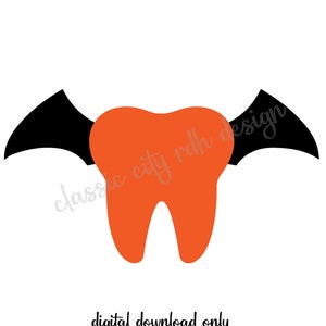Arquivos SVG Tooth Bat Wing Halloween com olhos, download digital para Cricut ou Silhouette (inclui .svg .png .jpg .pdf .dxf) Dental Teeth