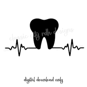 Tooth Sinus Rythmn heartbeat SVG archivos descarga digital para Cricut Silhouette (incluye .jpg .svg .png .pdf) higienista dental, asistente