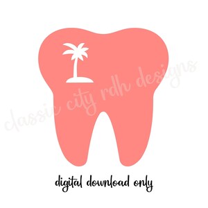 Palm Tree Tooth Cutout SVG arquivos download digital para Cricut Silhouette (inclui .jpg .svg .png .pdf) higienista dental, assistente Summer