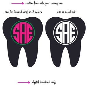 Arquivos SVG personalizados do Monograma do Dente do Círculo, download digital para Cricut ou Silhouette (inclui .jpg .svg .png .pdf) higienista dental, assistente