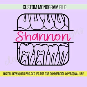 Nom personnalisé BWX découpe fichiers SVG dentaires, téléchargement numérique pour Cricut ou Silhouette (.jpg .svg .png .pdf) assistante-dentiste hygiéniste dentaire