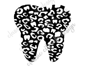 Leopard Tooth Dental SVG files, digital download for Cricut or Silhouette (includes .svg .png .jpg .pdf .dxf) dental hygienist, assistant