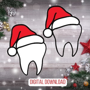 Archivos SVG dentales de Santa Tooth Cutout, descarga digital para Cricut o Silhouette (incluye .jpg .svg .png .pdf) Archivo de Navidad, consultorio dental