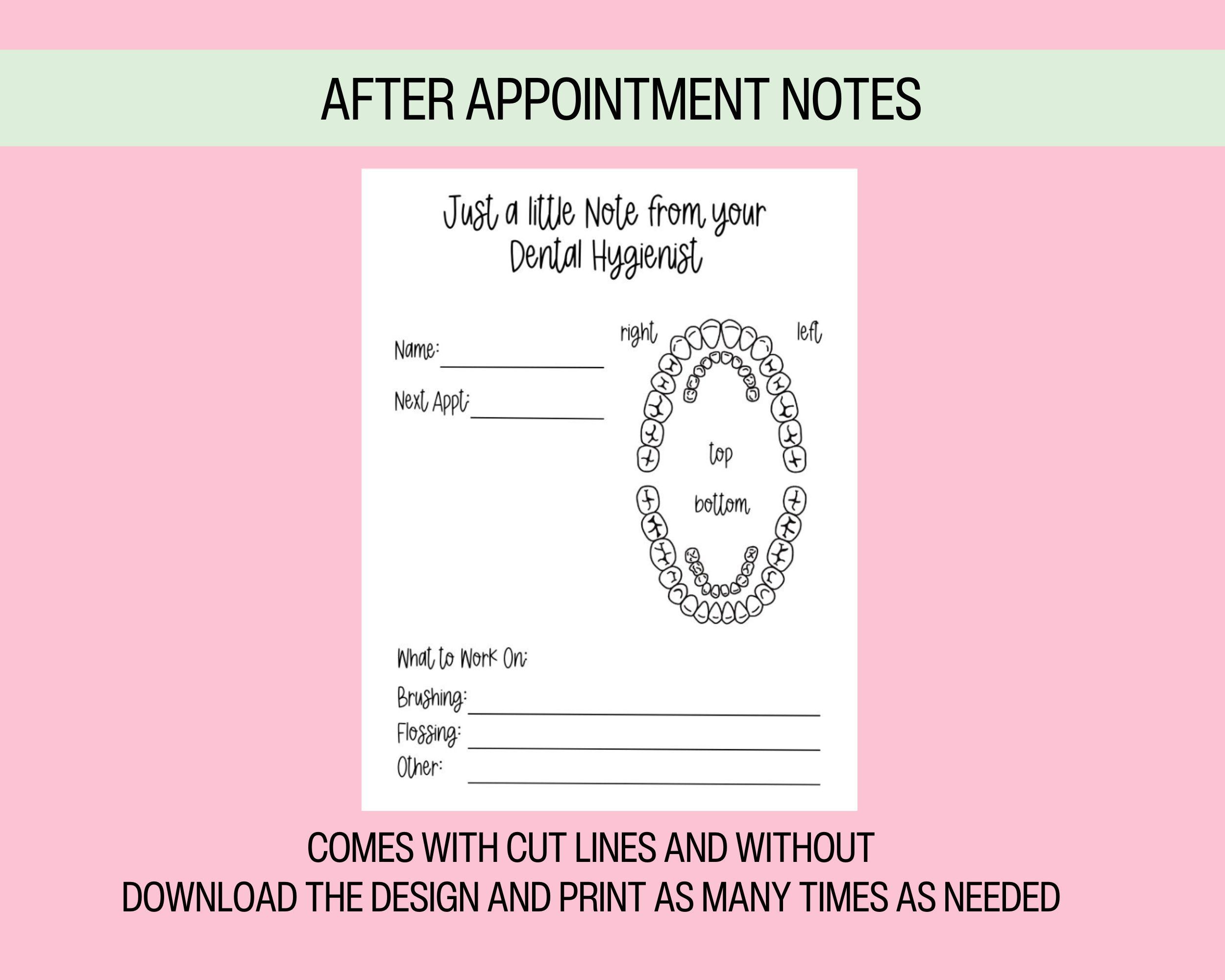 Hygiene Notes Example Dental Hygiene Appointment Notes to Give to Patients Available as ...