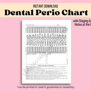 Dental Periodontal Chart with Grading and Staging available as an instant digital download for Dental Hygienists, can be printed or digital