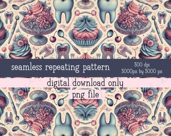 Dental Rococo Style Vintage PNG file digital download Seamless Repeating Pattern digital paper dental hygienist dentist dental assistant