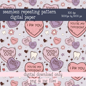 Arquivo PNG de Dia dos Namorados Odontológicos para download digital Padrão de repetição contínua em papel digital (apenas arquivo .png incluído) assistente de higienista dental