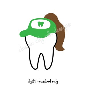 Tooth Trucker Hat met paardenstaart SVG-bestanden, digitale download voor Cricut of Silhouette (inclusief .jpg .svg .png .pdf) mondhygiënist, assistent