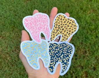 Dental Tooth Sticker for Dental Hygienist, Dental Assistant, Dental Student Gift, Hygienist Gift, Assistant Gift, Dentist, Floral Leopard