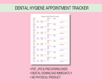 Dental Hygiene Appointment Tracker for Patients available as an instant digital download for Dental Hygienists, can be printed or digital