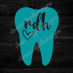 RDH recorte corazón diente SVG archivos, descarga digital para Cricut o Silhouette (incluye .svg .png .jpg .pdf .dxf) higienista dental, dental