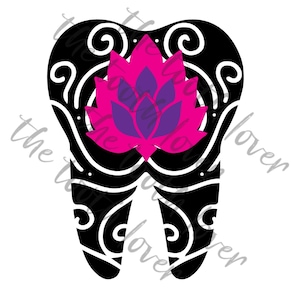Arquivos SVG do Tooth Lotus Cutout Layered Design, download digital para Cricut ou Silhouette (inclui .svg .png .jpg .pdf .dxf) higienista dental