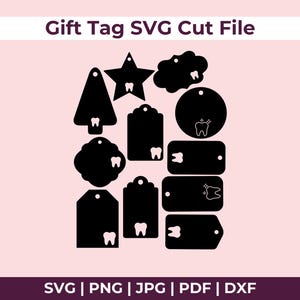 Arquivos SVG de etiqueta de presente odontológica com recorte de dente, download digital para Cricut ou Silhouette (inclui .jpg .svg .png .pdf) higienista dental, dente