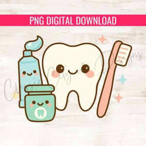 Kawaii Dente Dental PNG arquivo digital download Bonito PNG Dental para Consultório Odontológico Dentista Higienista Dental Groovy Dente Arquivo Clipart Assistente