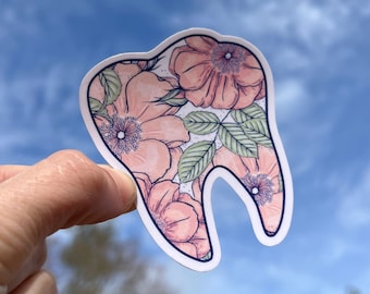 Floral Tooth Sticker: Dental Hygienist Gift, Water Bottle Decal
