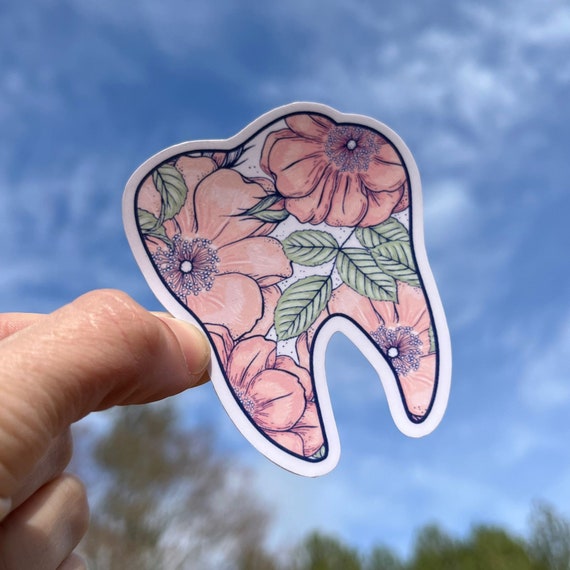 Floral Tooth Sticker: Dental Hygienist Gift, Water Bottle Decal