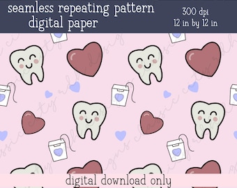 Dental Valentines PNG file digital download Seamless Repeating Pattern digital paper dental hygienist dentist dental assistant, jpg