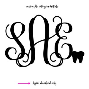 Aangepaste tand- en vinemonogram SVG-bestanden, digitale download voor Cricut of Silhouette (inclusief .jpg .svg .png .pdf) tandheelkundige svg