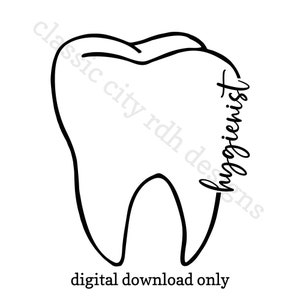 Hygiéniste Tooth Cutout Dental SVG fichiers, téléchargement numérique pour Cricut ou Silhouette (y compris .jpg .svg .png .pdf) hygiéniste dentaire, rdh