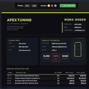 Mechanic Invoice Template – Auto Repair Work Order (PDF HTML)