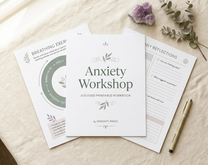 Anxiety Workshop Printable Workbook | CBT Thought Record | Therapy Journal PDF | Mental Health Printable