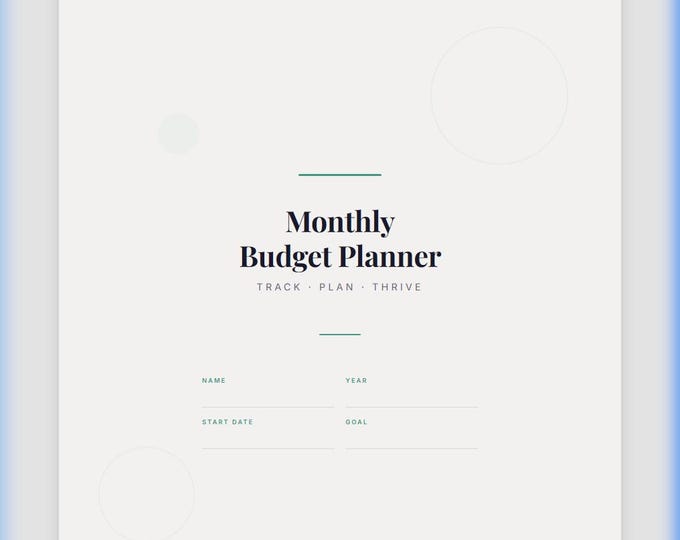 Monthly Budget Planner, Finance Tracker, Expense Log (PDF Download)