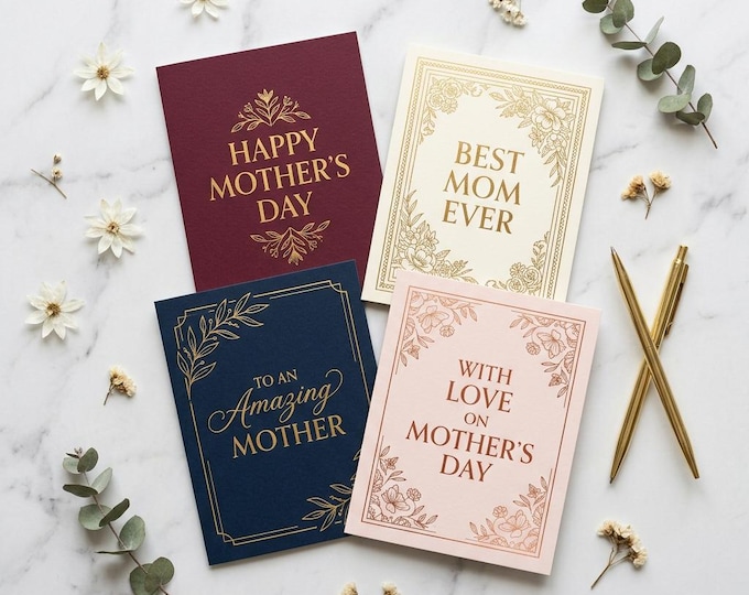 Printable Mother's Day Cards | 4 Luxury Designs | 5x7 Digital Download | Editable, Print at Home