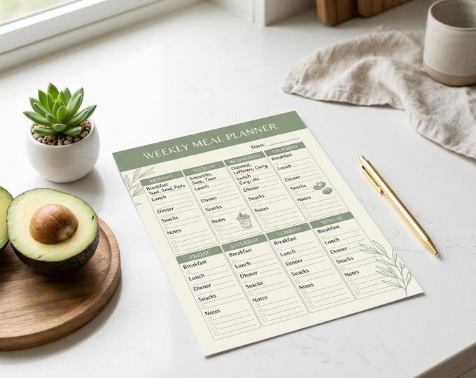 Weekly Monthly Meal Planner | Grocery List, Recipe Cards (Instant Download PDF)