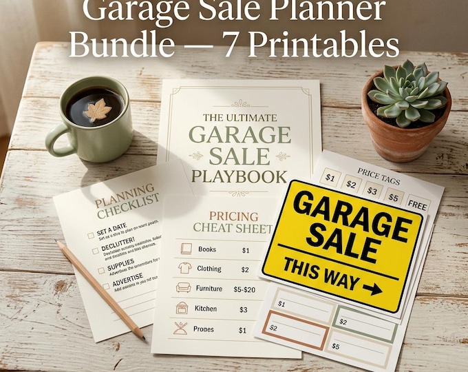 Garage Sale Bundle: Playbook, Checklist, Pricing Sheets (7 Printables)