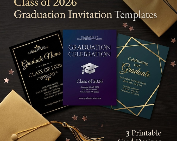 Class of 2026 Graduation Invitation Template | Printable | 3 Luxury Designs | High School & College