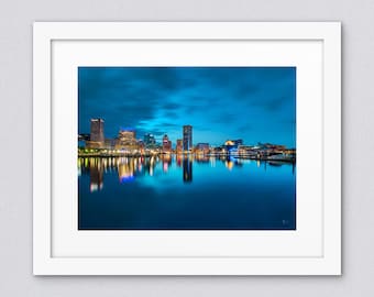 Blue Baltimore Skyline Inner harbor Long Exposure Photography
