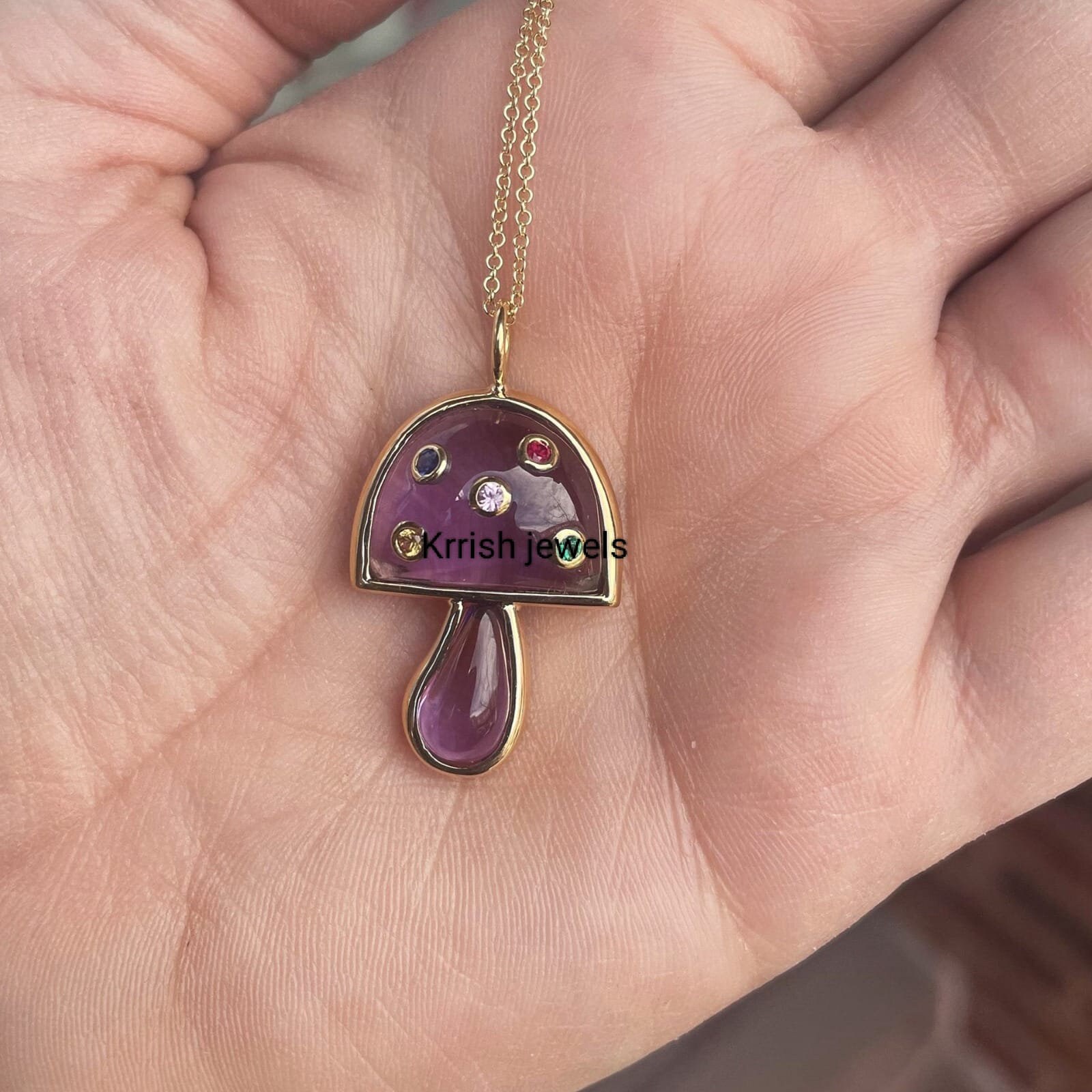 Whoelsale Mushroom Pendant, 14k Solid Gold Mushroom Pendant, Pave