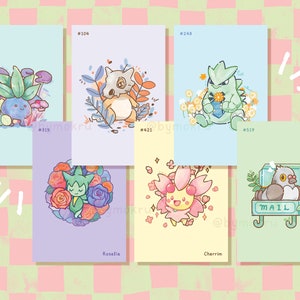 Impresiones artísticas mini PKMN de 4 x 6 / Kawaii Fanart, primavera, impresiones inspiradas en la naturaleza, regalo para amantes del anime