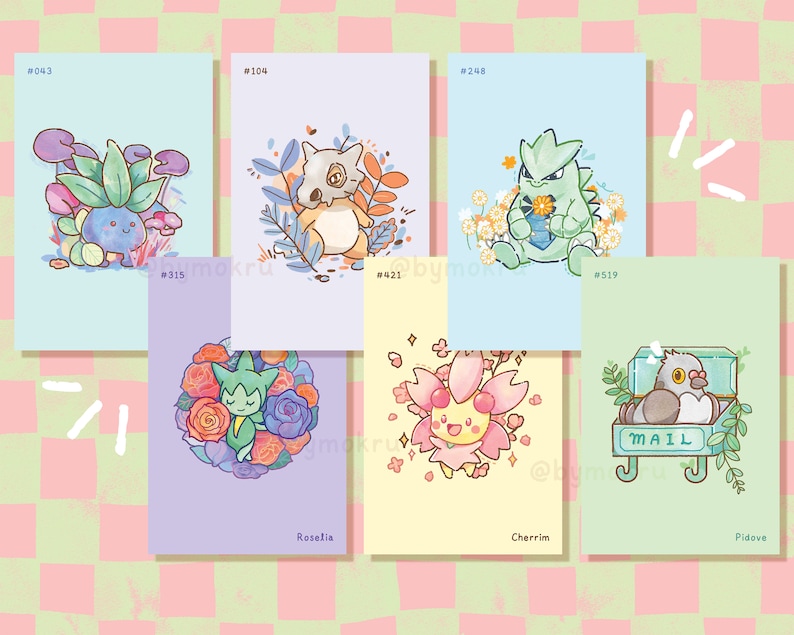 Kawaii Pkmn Kunstdruck 10x15 – Mini Fanart | Anime Geschenk, Gamer Raum Dekor