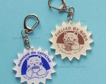Drinks Cat Keychain – Caffeine & Bubble Tea Lover Gift | Cute Kawaii Acrylic Charm