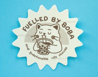 Pegatina de gato Boba: divertida calcomanía de vinilo de té de burbujas