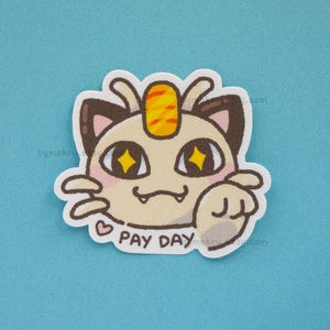 Naklejka Pay Day Meow | Naklejka Money Cat, wodoodporna, trwała i odporna na warunki atmosferyczne, słodka naklejka Neko, naklejka, z którą można się utożsamić