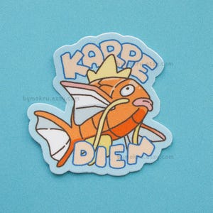 autocollant de poisson rouge | Carpe Diem, sticker poisson drôle, sticker vinyle pour ordinateur portable, sticker bouteille d'eau, sticker motivant, cadeau gamer