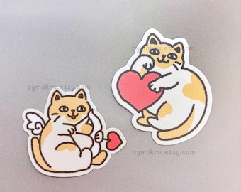 Heart & Cupid Cat vinyl sticker: Laptop, Water Bottle Decor