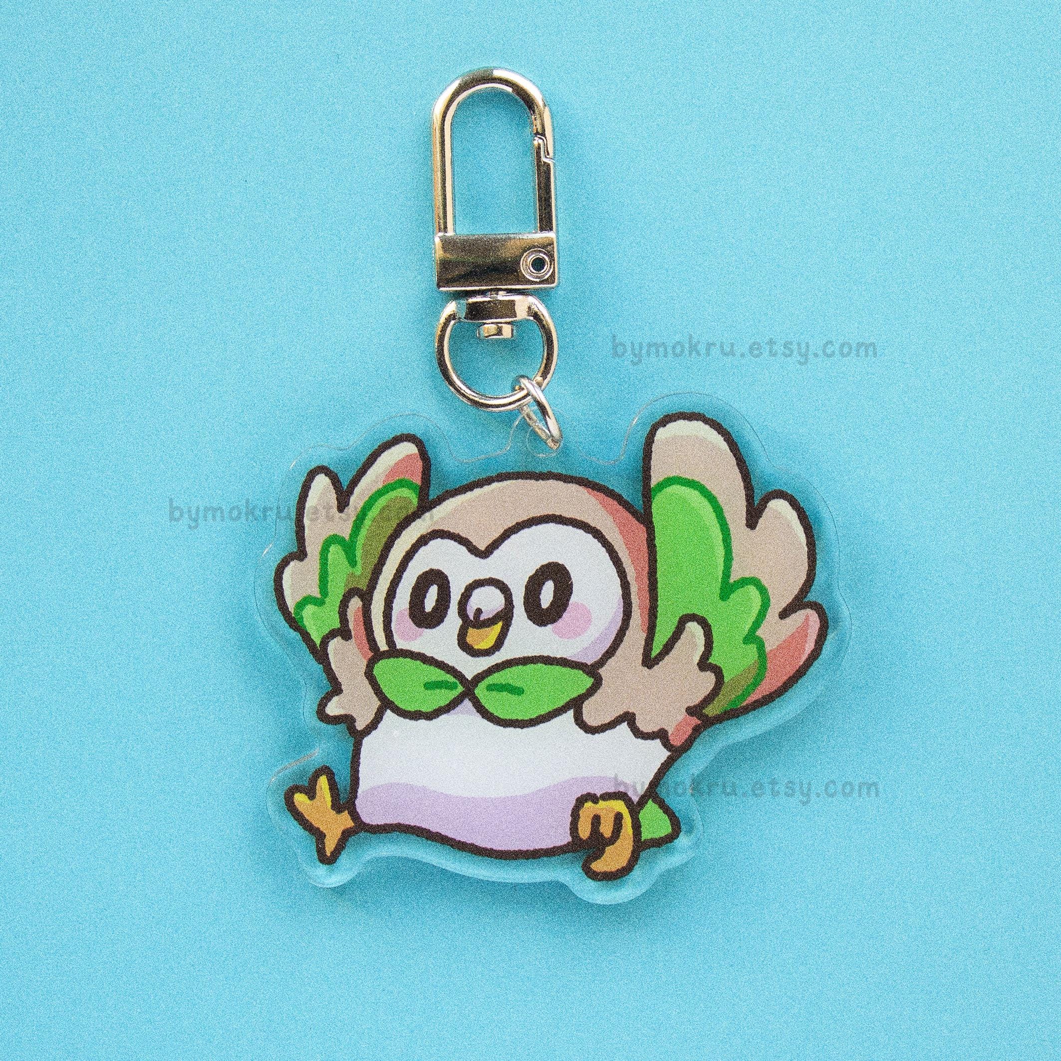 Cute Owl keychain | Flying green and beige owl charm, gamer Acrylic Keychain, Cute Japanese Keychain