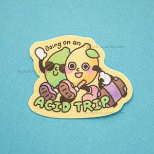 Pegatina de viaje con ácido, limón y lima, decoración divertida para maletas, calcomanía impermeable divertida y con sentido del humor, pegatina con un mensaje divertido