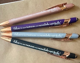 Bolígrafos con Texto del Año 2026 – “Felices los que reconocen sus necesidades espirituales.” —Mateo 5:3