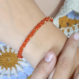 Carnelian faceted beads twist bracelet for women, 18k gold filled or 925 Sterling silver Carnelian beaded bracelet, Minimalist bracelet