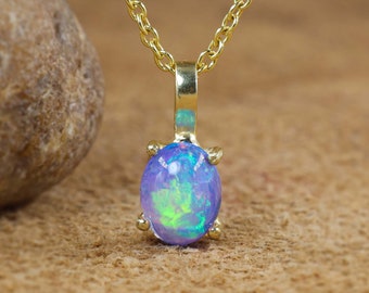 Oval opal pendant necklace for women, fire opal jewelry, AAA Ethiopian opal pendant necklace, October birthstone opal jewelry, Gift for her