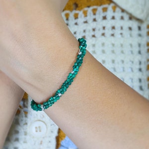 Green Malachite faceted beads twisted bracelet for women, Vintage Malachite bracelet, AAA Malachite bracelet, Natural Malachite faceted bead