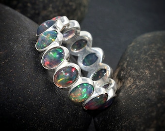 Natural Black fire opal ring, wedding ring, Black opal ring, Promise ring, Purpose ring, October birthstone, fire opal Jewelry, Gift for her